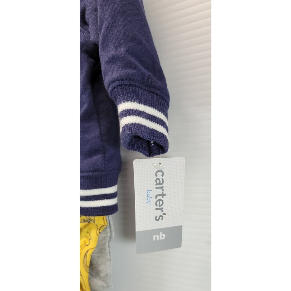 N) Carter's Baby 3-Piece Newborn Sports Captain Little Blue Varsity Jacket Set - Picture 6 of 7